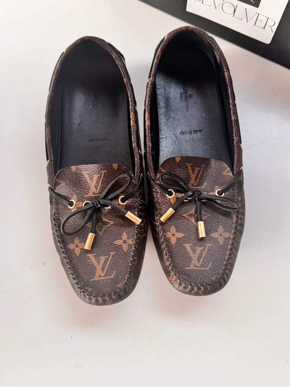 Louis Vuitton Brown Monogram Gloria Driving Moccasins with Gold Accents